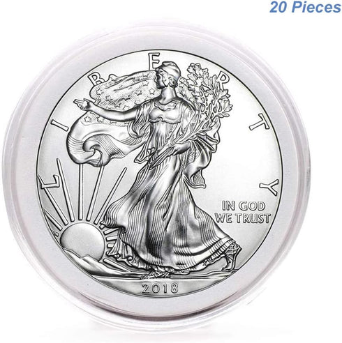 20pcs Clear Plastic Coin Capsules, Coin Collection Case of 5 Sizes with Adjustable Gasket for American Silver Eagle
