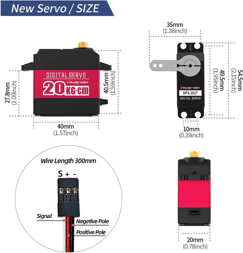 20KG High Torque RC Servo Motors, Waterproof Full Metal Gear Steering Servo for 1/6 1/8 1/10 1/12 RC Cars