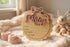 Personalized Baby Girl Birth Announcement Stat Sign with Bow Custom Round Wooden Name Plaque with Scalloped Edge