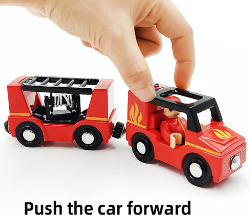 DSHMIXIA Set Wooden Train Cars Track Accessories Rescue Fire Truck Small Vehicles Magnetic Train Cars Fit for Wooden