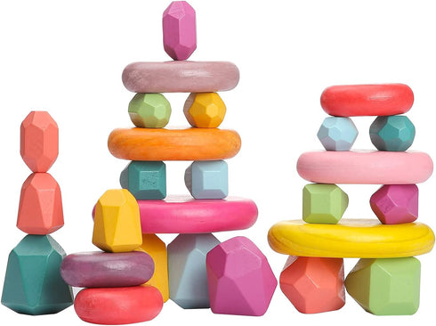 OESSUF Stacking Rocks - 26Pcs Stacking Blocks, Balancing Stacking Stones for Toddler Sorting Educational Toys