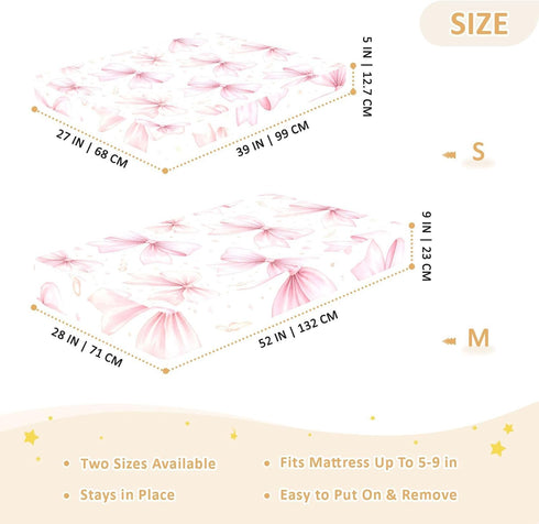 CZXW 52" 28" Watercolor Bows Pink Crib Sheets Fitted x Natural Cotton Soft & Breathable for Baby Crib Mattress