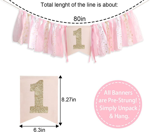 1st First/1st Pink Highchair Banner - High chair Banner Decoration for Birthday, Cake Smash Photo Prop, Baby Girl