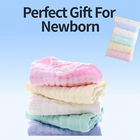 CoekMoed 5 Pcs Baby Muslin Washcloth, Soft Newborn Face Towel, Cotton Extra Absorbent Burp Cloths for Baby,Breathable