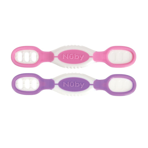 Nuby Dip & Scoop Spoons - 2-Pack Baby Led Weaning Spoons for Babies 6+ Months (Purple and Pink)