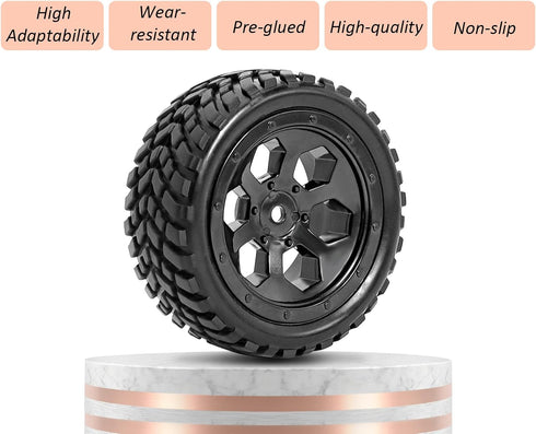 RC Station 12mm Hex RC Wheels and Tires for Hyper Go H16BM H14BM Tires and Wheels 1/14 1/16 with Foam Inserts for Traxxas Wltoys 144001 etc 1/18 RC Car Street Tires Wheels Preglued