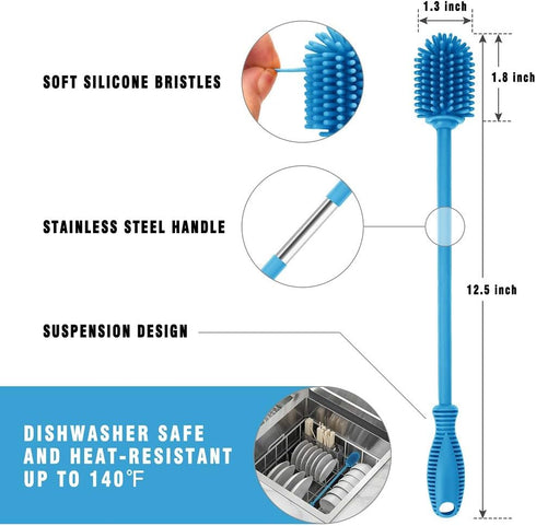 Silicone Bottle Cleaning Brush with Long Handle, Water Bottle Cleaner for Baby Bottles, Hydro Flask