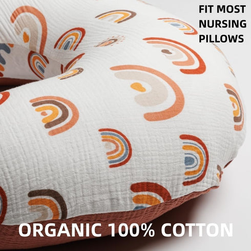 FIGEPO 2 Pack 100% Muslin Nursing Pillow Cover Cotton Boho Neutral Stretchy Removable Baby Nursing Covers