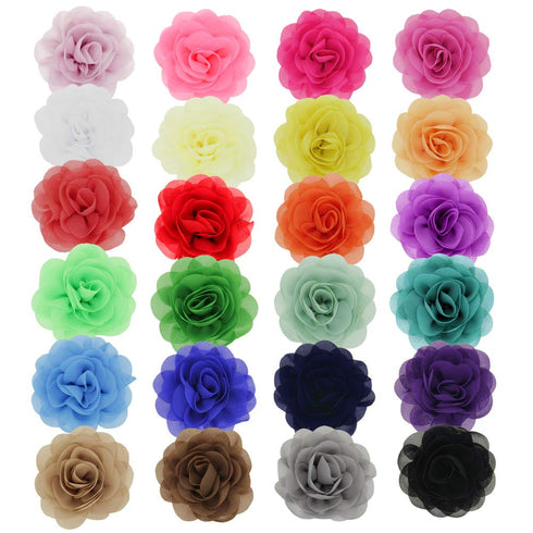 inSowni 24PCS Alligator Hair Clips, 3" Chiffon Flower Barrettes, Hair Bow Accessories for Toddlers Baby Girls