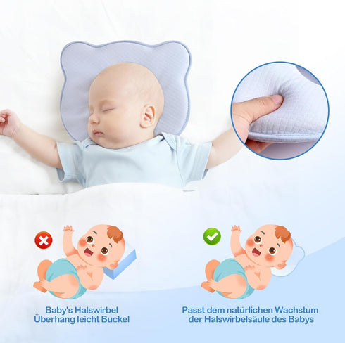 Hoovcmg Cozy Set Tummy Memory Foam Baby Pillow,Cute Cartoon Bear Soft and Pillow, Breathable Bedding for Infants