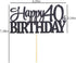 PALASASA Black Glitter Happy 40th Birthday Cake Topper, 40 Anniversary Party Decoration