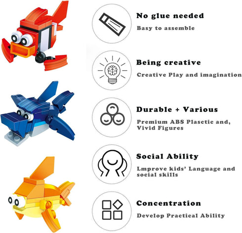 ,12PCS SetBuilding Sets Party Favors for Kids Goodie Bags Mini Building Blocks Ocean Animal, Sea Creatures Building