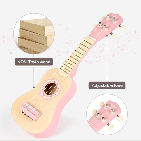 Set 2 3 4 7 1 2-5(Pink) Vanplay Kids Guitar for Girls - Toys for Year Old Girl Birthday Gifts - in Wooden Montessori