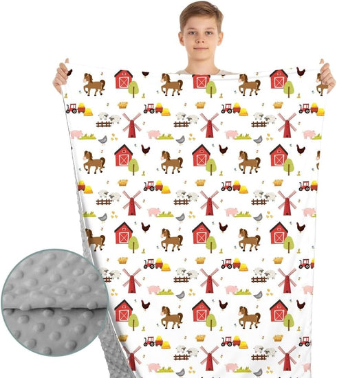Jola's House 2 Pack 30 40 Inch Farm Animal Baby Blankets Unisex Soft Nursery Double Layer Minky Blanket with Dotted