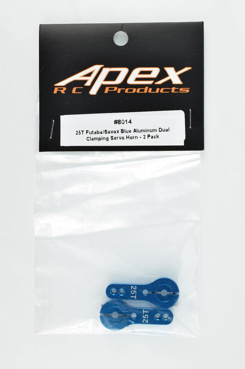Apex RC Products 25T for Futaba - Blue Aluminum Dual Clamping Servo Horn, 2 Pack #8014