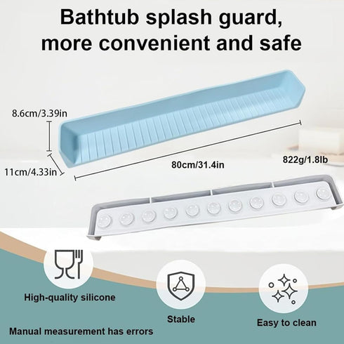 GREYWAWA 3FT Kids Bath Splash Protectors with Toy Organiz Tray Silicone Water Barrier & Strong Suction Cups Safe