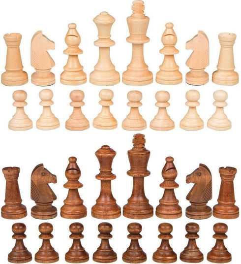 2 in 1 Chess Pieces Wood Chess Pieces + Checker Pieces Without Board (3.5 inches)