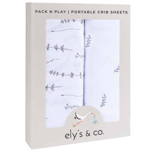 Ely’s & Co. Pack and Play Sheets, 2 Pack Fitted Playpen Sheet Set for Mini Crib, Forest Grey Floral