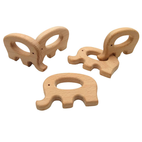 10pcs Natural Wooden Elephant Teether Toys Pendant Pure Beech Wood Animal Teething Shape for Handmade Necklace/Bracelet