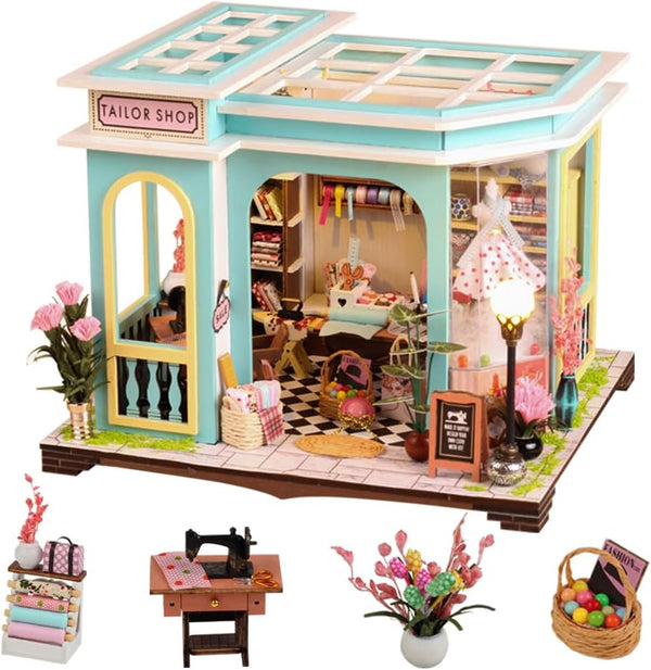 DIY Miniature Dollhouse Kit, Mini House Making Kit with Furnitures and Light,