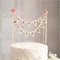 Happy Birthday Cake Bunting Topper Garland, Handmade Pennant Flags with Wood Pole in Ivory (With Pink Rose)
