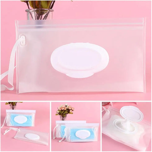 linenb 5pcs Travel Wipes Case Reusable Snap Strap Cleaning Wet Wipes Bag Mask Case Cosmetic Container Napkin Storage