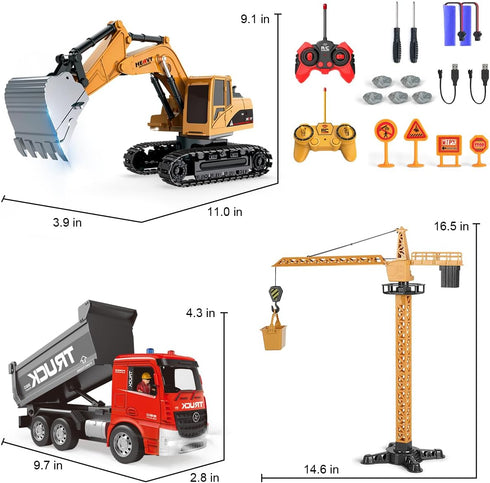 Leopmase Set Set Remote Control Excavator and Dump Truck Toy - RC Excavator and Dump Truck with Lights and Sounds