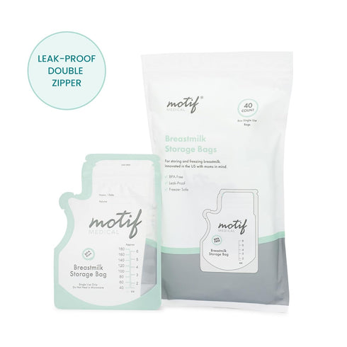 Motif Medical Breastmilk Storage Bags - Leak-Proof Double Zipper Milk Bags with Easy Pour Spout, 40 Count