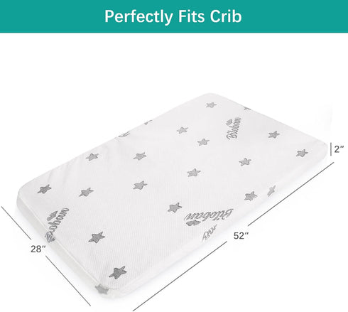 2-Inch 52x 27 Crib Mattress Topper Pad Waterproof, Memory Foam Toddler Bed Mattress Fit Baby Toddler Mattresses