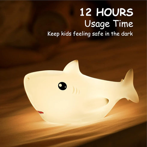 7-Color TriPro Silicone Shark Night Light for Kids Nursery Soft Touch LED Baby Room Lamp, Touch-Control USB