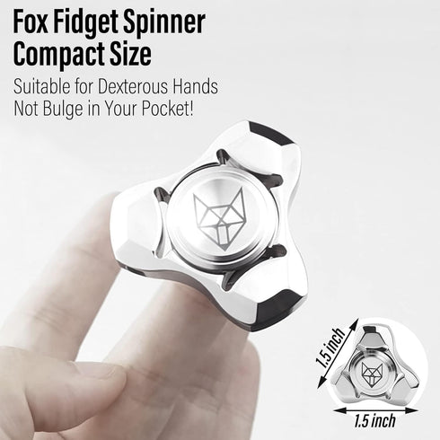 FREELOVE Metal Fidget Spinner for Adults, Stainless Steel Heavy Spinning Toys, Small Mini Fox Hand Gyro, Silver