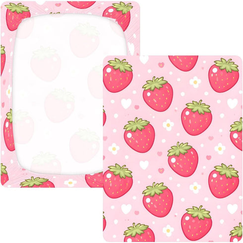 CZXW 52" 28" Red Strawberries Crib Sheets Fitted x Natural Cotton Soft & Breathable for Baby Crib Mattress