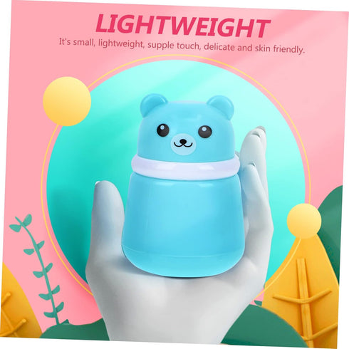 HAKIDZEL Baby Powder Puff Box Adorable Bear Design Blue Case Newborn to Adult Non-spill Dispenser