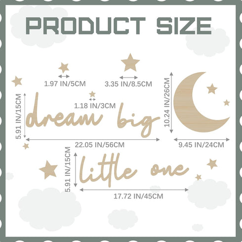 Briwooody 15 Pcs Moon and Stars Nursery Decor Dream Big Little One Wall Decor Boho Neutral Babyroom Wall Art Nursery