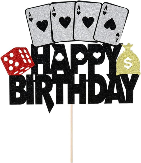 Poker-Themed Cake Topper - Dice & Cards Birthday Decoration