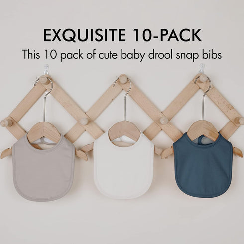 Baby Snap Bibs for Boys Girls, 10 Pack Bandana Drool Bibs with Snap, Organic Cotton