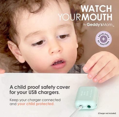 Geddy's Mom Watch Your Mouth - Child Safety USDB Port Plug Cover, BPA & Phthalate-Free (3-Pack, Black)