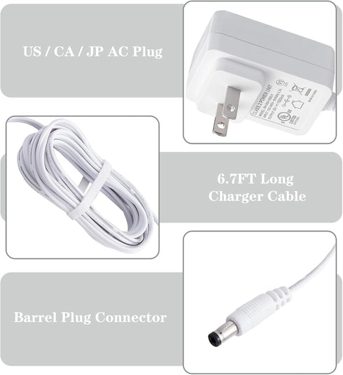 Baby Swing Power Cord, 6V Wall Plug for Maxi Cosi, Jaoul, Larex, and More, 6.7Ft Charging Cable.