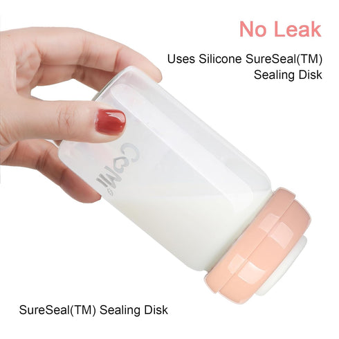 8oz (2 COMI Wide Neck Glass Breastmilk Collection n Storage Bottle, with Screw Ring Sealing Disk; Re-markable Sealing