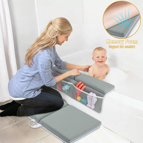 Elbow Set Baby Bath Kneeler and Rest Pad | Bath Kneeling Pad for Bathing Baby with Toy Organizer PocketsSoft Non-Slip