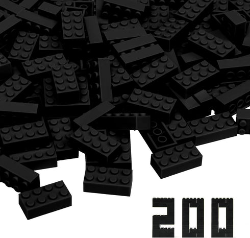 Classic Building Bricks 200 Piece - 2x4 Building Blocks STEM Creative Toys Compatible with Major Brands, Black