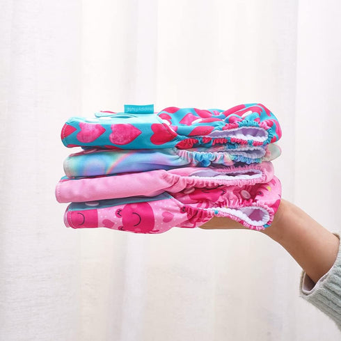 Happy Flute 4 Sets HappyFlute Newborn Baby Cloth Pocket Diapers One Size Adjustable Reusable for Baby Boys and Girls(No