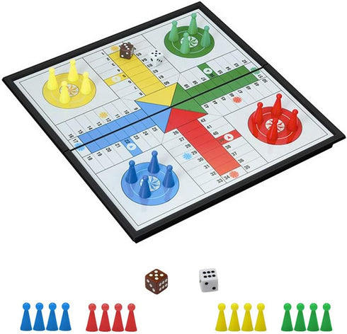 Ludo Game Board Set - 9.5” Magnetic Folding Travel Classic Strategy Game for Kids & Adults