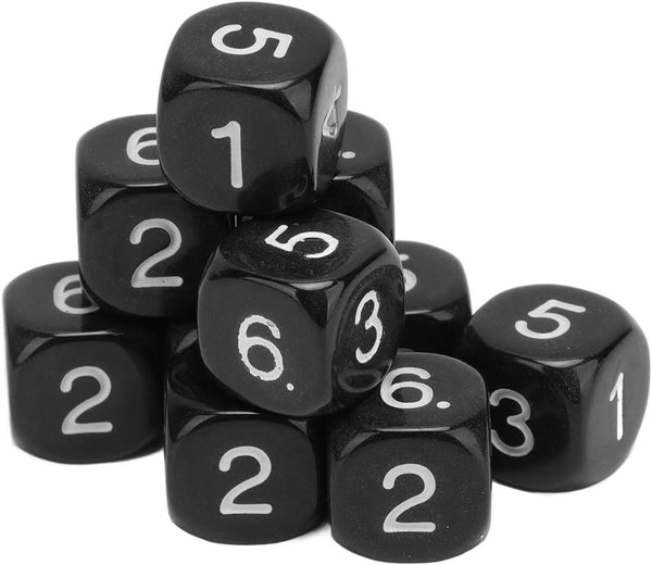 20Pcs Black 6 Sided Number Dice, Round Corner Polyhedral Dice, 16mm Role Playing Dice for Numeral Teaching Board Games