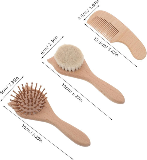 KITCHENKARATLY 3pcs Set: Newborn Bathing Brush and Comb Infant Hair Tools with Cat Head Wool Comb - Cat Airbag Detangle