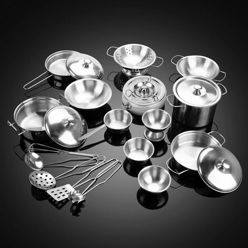 Kids Kitchen Pretend Play Toys - 21pcs Cooking Pots and Pans Set, Small Stainless Steel Cookware Playset for Girls, Boys
