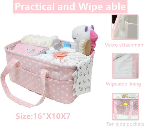 QiANBiRD Pink Diaper Caddy Organizer for Baby Girl-Large Portable Diaper Caddy Basket for Changing Table-Diaper