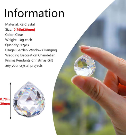 Crystalsuncatcher 20mm Clear Glass Crystal Ball Prism, Feng Shui Lamp Hanging Drop, Pack of 12 pcs