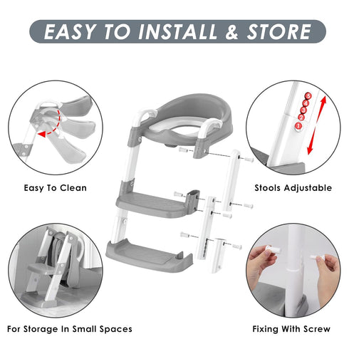 Zieyeen Potty Training Seat with Step Stool Ladder, Toddler Potty Training Toilet for Boys Kids, Potty Chair Adjustable