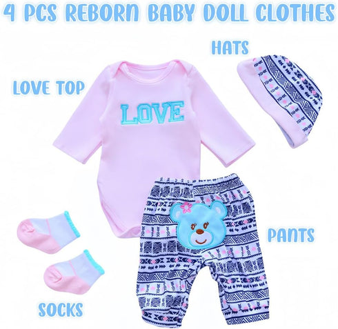 Reborn Dolls Baby Clothes Pink Outfits for 17-22 Inch Newborn Baby Doll Girl Baby Doll Clothing Baby Dolls Sets Outfit Accessories